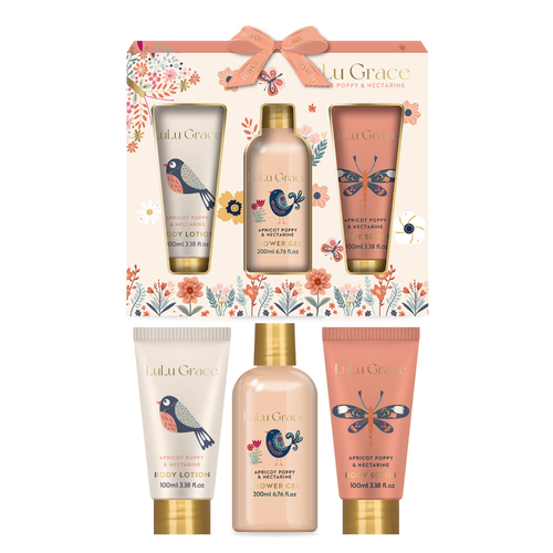 Lulu Grace 3 Piece Luxury Bath Gift Set Apricot Poppy And Nectarine Design