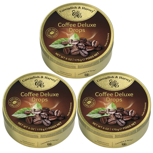 Cavendish and Harvey 3 x Deluxe Coffee Drops 175g Tin Sweets Candy Lollies