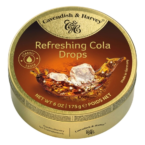 Cavendish and Harvey Refreshing Cola Drops 175g Tin Sweets C&H Candy Lollies