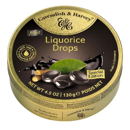 Cavendish and Harvey Liquorice Filled Drops 130g Tin Sweets C&H Candy Lollies