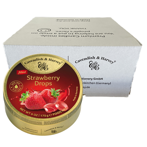 Cavendish and Harvey Strawberry Drops 175g Tin Sweets Candy Lollies x 10