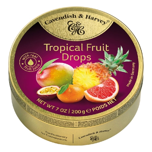 Cavendish and Harvey Tropical Fruit Drops 200g Tin Sweets C&H Candy Lollies