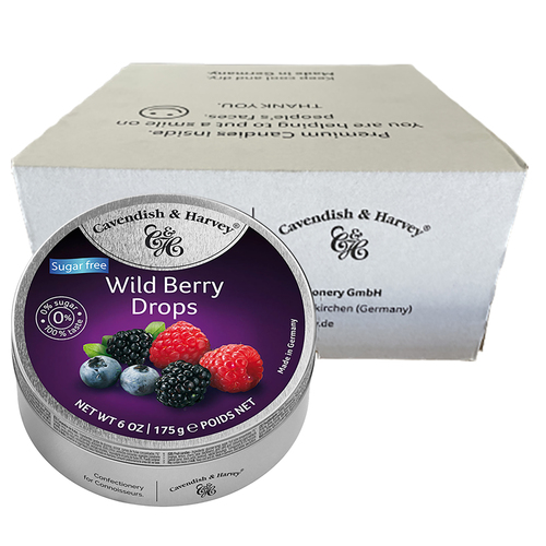 Cavendish & Harvey Tin Sweets 175g Sugar Free Wild Berry x 10