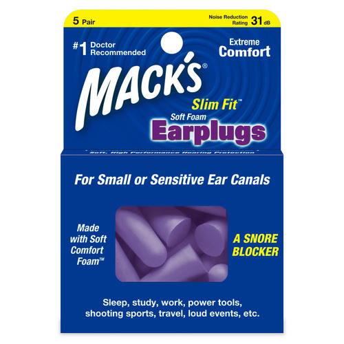 Mack's Slim Fit Soft Foam Earplugs 5 Pair Noise Reduction Rating  31db