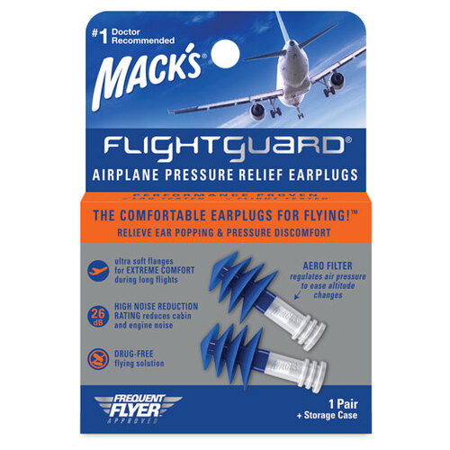 Mack's Flightguard Airplane Pressure Refief Reusable Ear Plugs With Storage Case