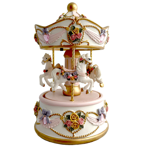 Carousel 3 Horse Classic Music Box Petite Rose 9.5x9.5x14.5cm