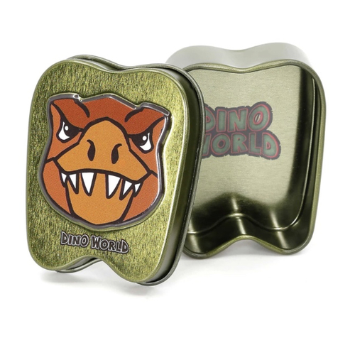 Dino World Small Tooth Shaped Tooth Fairy Tin Brown Cartoon Face Dinosaur