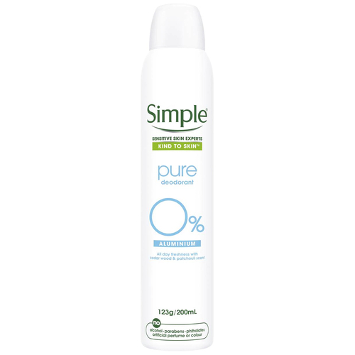 Simple Pure Deodorant Spray Aluminium Free 123g 200ml