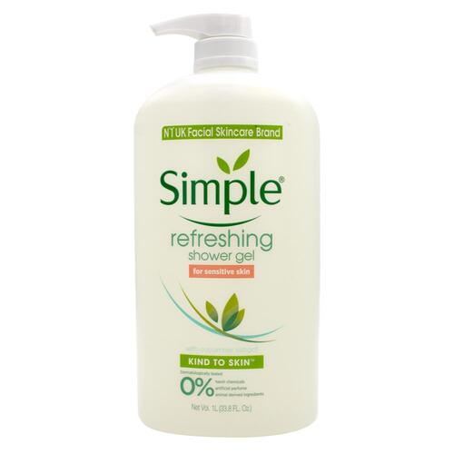 Simple Refreshing Shower Gel For Sensitive Skin With Cucumber Extract 1L