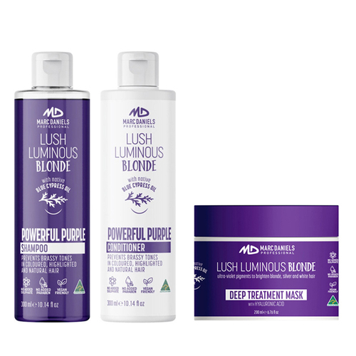 Marc Daniels Powerful Purple Blonde Set. 300ml Shampoo, 300ml Conditoner and 200gm Mask