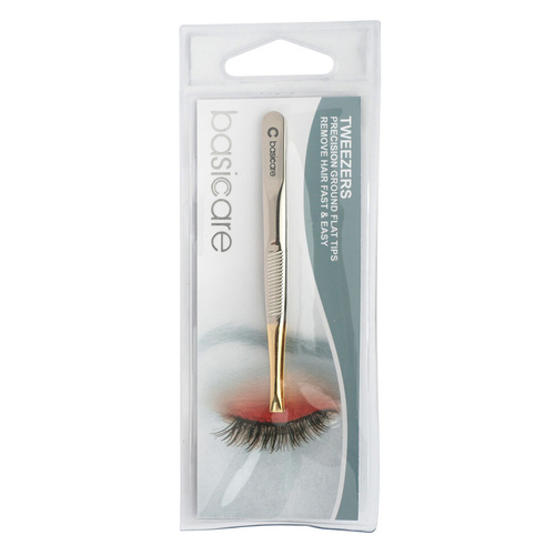 Basicare Tweezers Flat Tip 1/2 Gold Blade 8.5cm