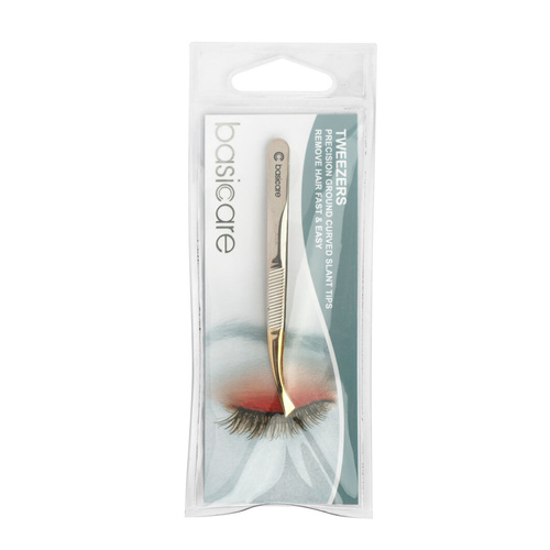 Basicare Tweezers Curved Slant Tip 1/2 Gold Blade 8.5cm