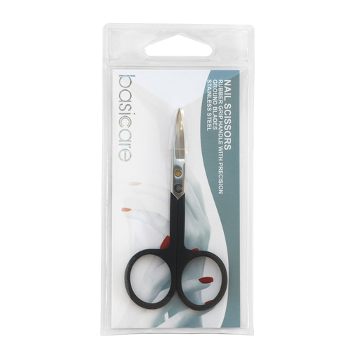 Basicare Rubber Grip Handle SS Nail Scissors With Precision Ground Blades