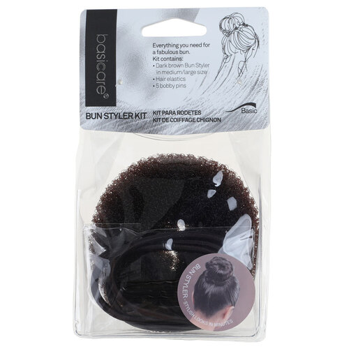 Basicare Bun Styler Kit Brown S/M Bun Styler Hair Elastic And Bobby Pins