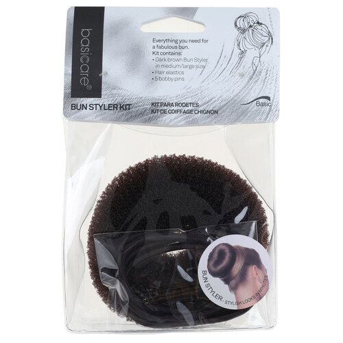 Basicare Bun Styler Kit Brown M/L Bun Styler Hair Elastic And Bobby Pins