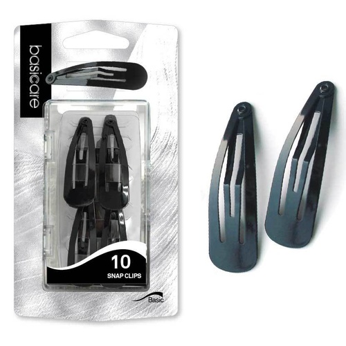 Basicare Black Snap Clips Set of 10 4.8cm