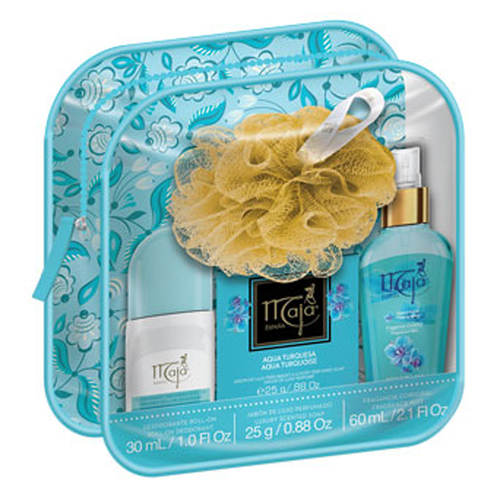 Maja Aqua Turquoise Gift Set Bag 30ml Roll on Deodorant 25gm Luxury Soap 60ml Body Mist Spray