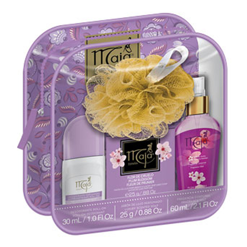 Maja Plum Blossom Gift Set Bag 30ml Roll on Deodorant 25gm Luxury Soap 60ml Body Mist Spray