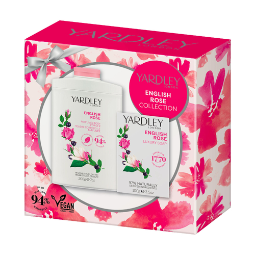 Yardley English Rose Beauty Gift Set Body Powder 200g And Luxury Bar Soap 100g