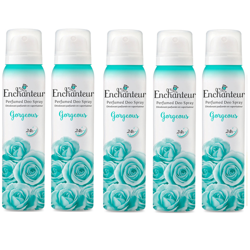 Enchanteur Gorgeous Body Spray Perfumed Deo Mist 150ml x 5 Value Pack