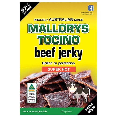 Mallorys Tocino Beef Jerky Super Hot 100g (for Human Consumption)