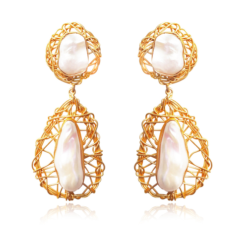 Culturesse Chrysanne 22K Baroque Pearl Drop Earrings