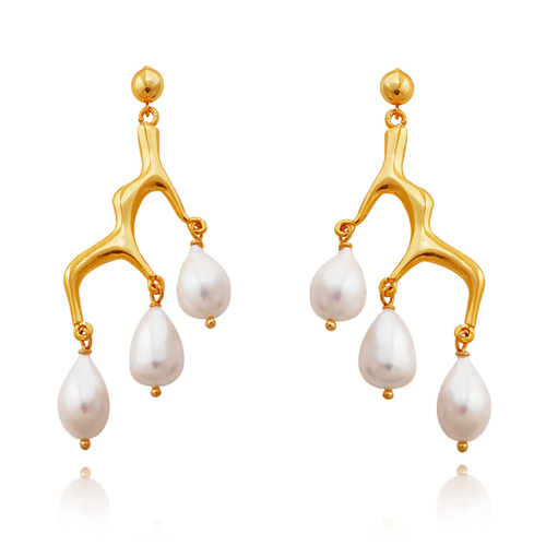 Culturesse Esmese Artisan 24K Coral Pearl Drop Earrings