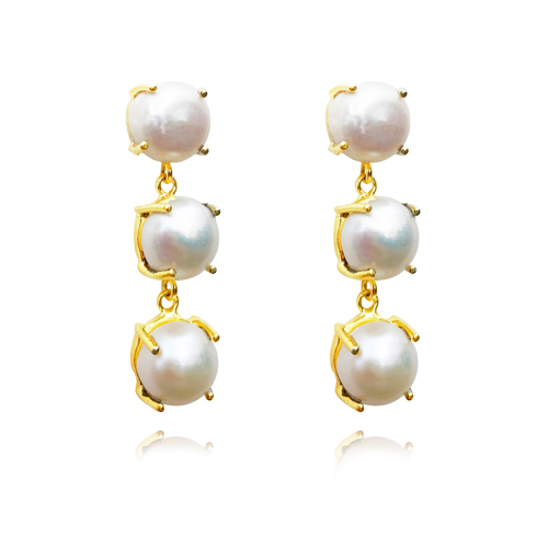 Culturesse Lyanna 22K Premium Pearl Drop Earrings (3 Pearls)