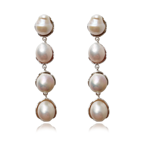 Culturesse Esmerelda Luxury Baroque Pearl Earrings - Silver