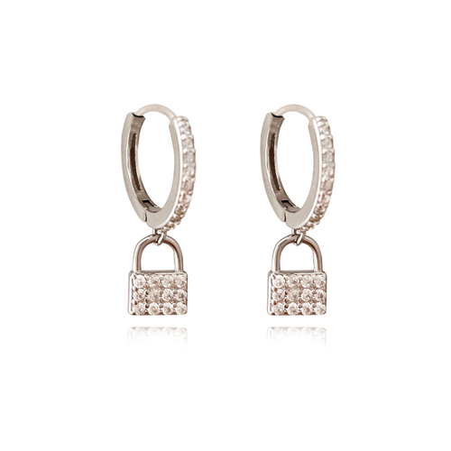 Culturesse Beatriz Diamante Padlock Drop Earrings (Silver)