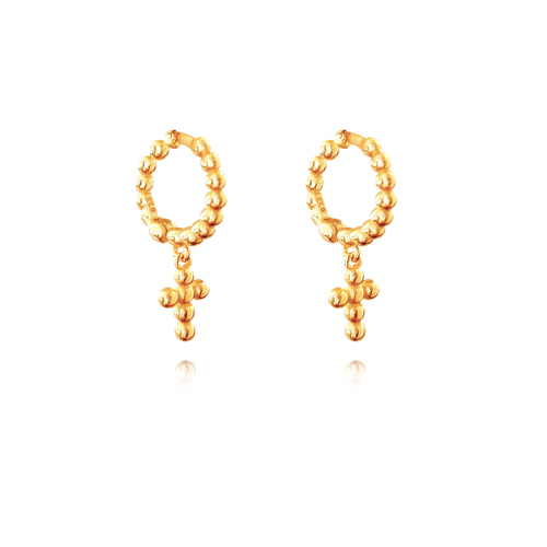 Culturesse Adina Beaded Dainty Cross Drop Earrings (Gold Vermeil)