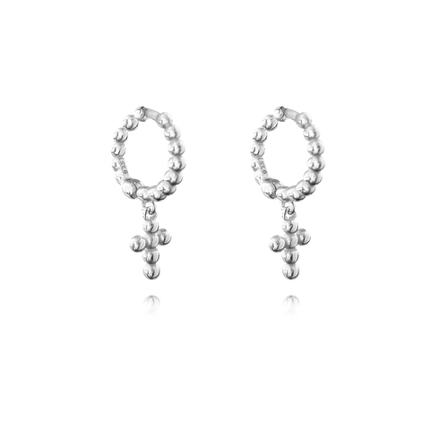 Culturesse Adina Beaded Dainty Cross Drop Earrings (Silver)