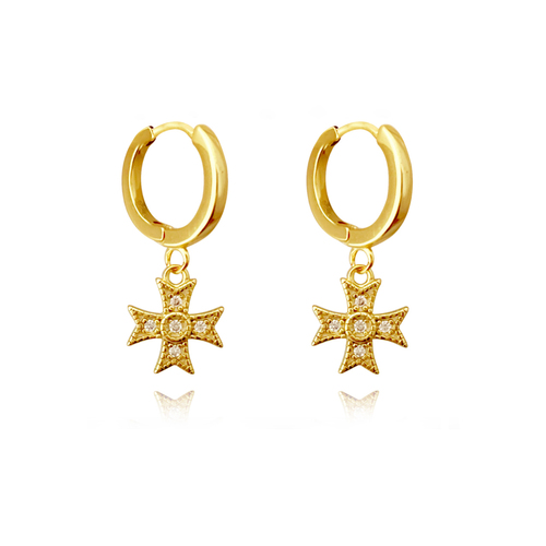 Culturesse Exie Cross Drop Earrings (Gold Vermeil)