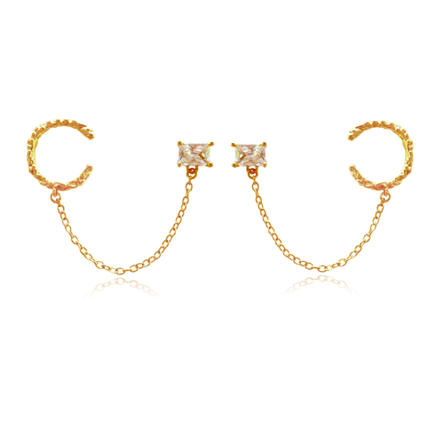 Culturesse Lior Gold Vermeil Topaz Chain Cuff Earrings (Pair)