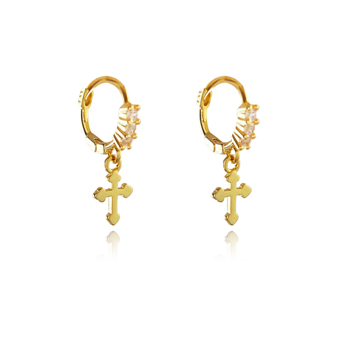 Culturesse Anesha Dainty Cross Drop Earrings (Gold)