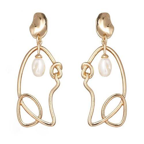 Culturesse Joliette Artsy Line Art Pearl Earrings