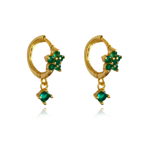 Culturesse Patina Dainty Zircon Floral Hoop Earrings (Emerald Green)