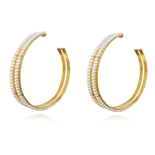 Culturesse Drama Luxury Oversized Pearl Hoop Earrings (Pair)