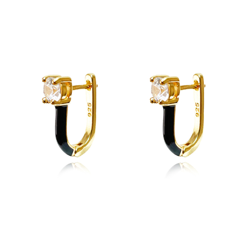 Culturesse Gabriela Diamante Enamel U Huggie Earrings (Black)