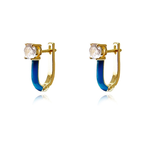 Culturesse Gabriela Diamante Enamel U Huggie Earrings (Blue)