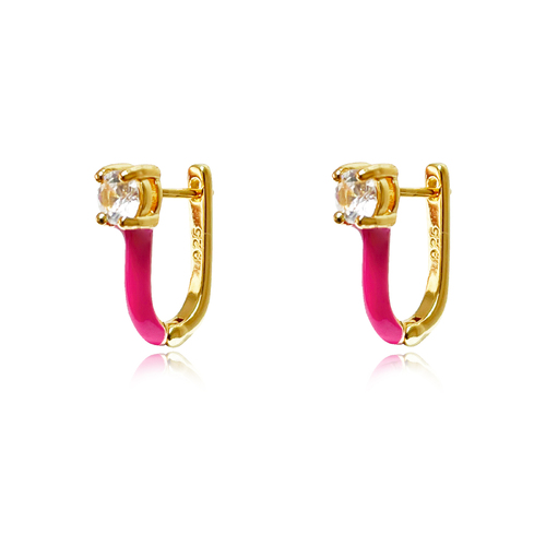 Culturesse Gabriela Diamante Enamel U Huggie Earrings (Fuchsia)