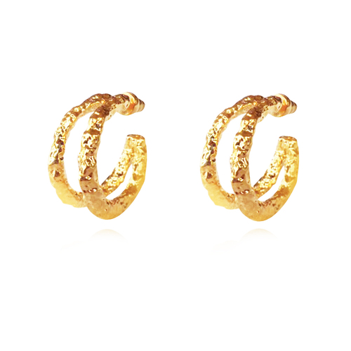 Culturesse Dejouer 24K Sculptured Twin Hoop Earrings