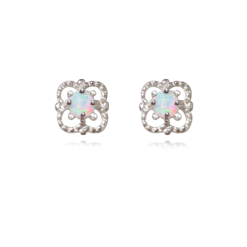 Culturesse Aeliana Dainty Opal Stud Earrings (Silver)