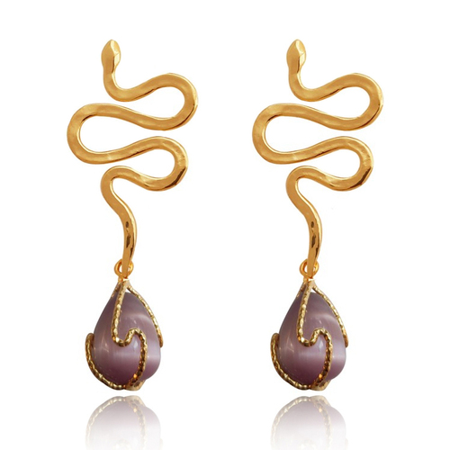 Culturesse La Déesse Artisan Cats Eye Stone Drop Earrings