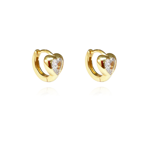 Culturesse Delja Dainty Zircon Heart Huggie Earrings (Gold)