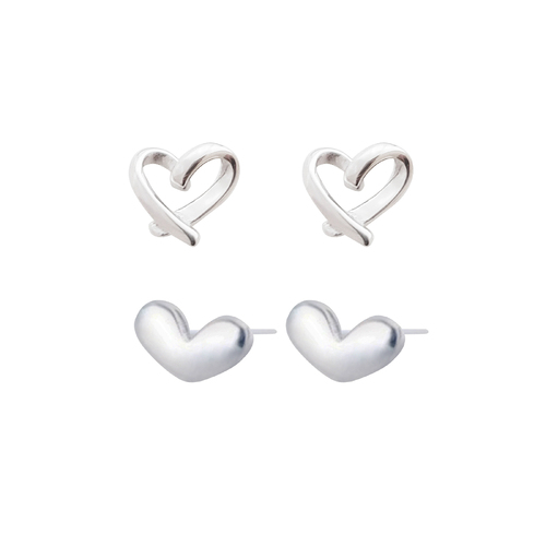 Culturesse Little Silver Heart Set Earrings