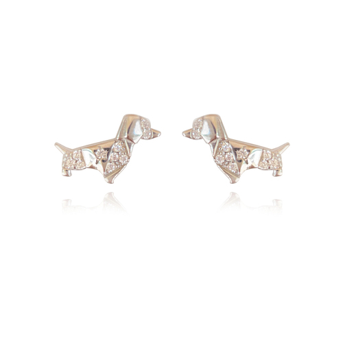 Culturesse Dachshund Diamante Stud Earrings