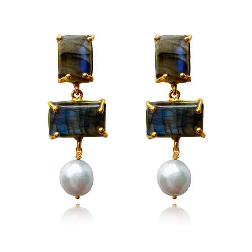 Culturesse La Pierre Labradorite Crystal Pearl Drop Earrings