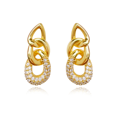 Culturesse Clarette Luxury Diamante Link Chain Earrings (Gold Vermeil)