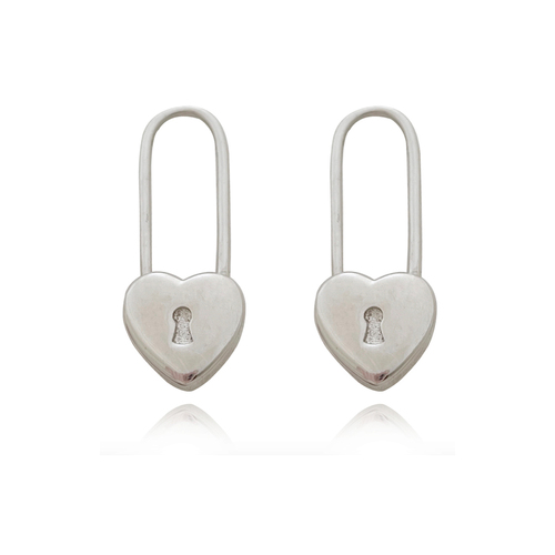 Culturesse Lark Love Heart Padlock Drop Earrings (Silver)